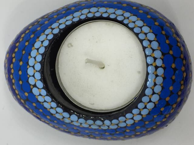 Mandalastein Tea Light Holder Blue/Gold - image 1