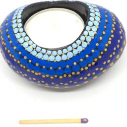 Mandalastein Tea Light Holder Blue/Gold - thumbnail 2
