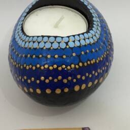 Mandalastein Tea Light Holder Blue/Gold - thumbnail 3