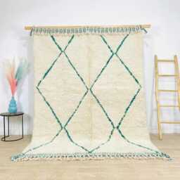 Hand Tufted Moroccan Ivory & Teal Berber Rug, Handwoven Wool Shag Boho Nursery Large 9x12 Area Rug - thumbnail 1