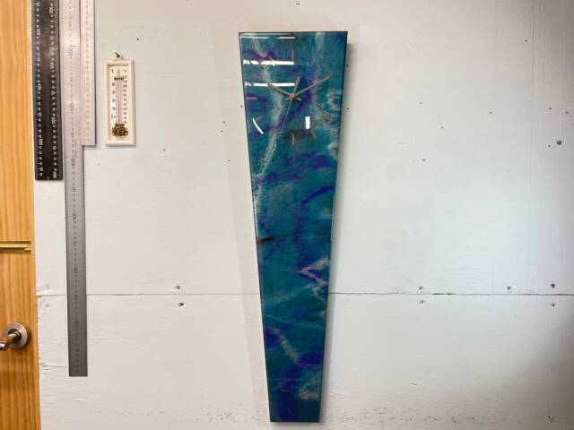 70cm Long Narrow Turquoise Purple & Silver Abstract Resin Wall Clock, Modern Unusual Home Decor - image 1