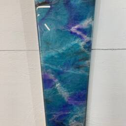 70cm Long Narrow Turquoise Purple & Silver Abstract Resin Wall Clock, Modern Unusual Home Decor - thumbnail 4