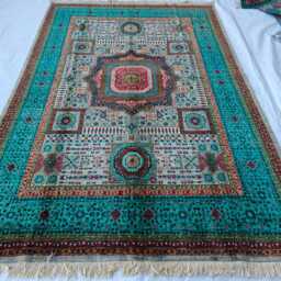 Handwoven Mamluk Wool Rug - 8.8 X 5.8 Ft Geometric Afghan - thumbnail 2