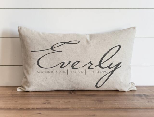 First Name Baby Stat 16 X 26 Pillow Cover // Gift Photo Prop Newborn Birth Throw For Them Accent - image 1