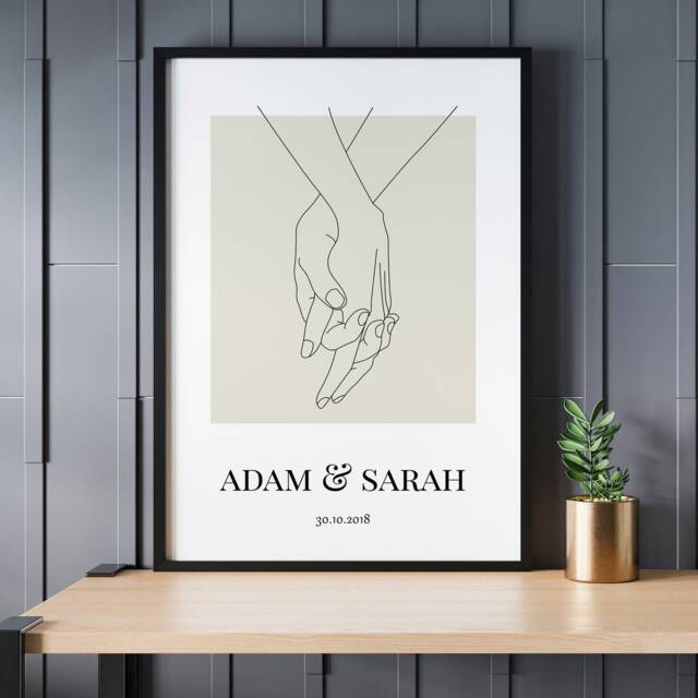 Valentine's Day Gift, Line Art Hands Print, Anniversary Gift For Him Or Her, Personalised Print Girlfriend, Fiance, Husband Wife - image 1
