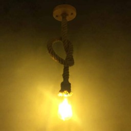 Hemp Rope Pendant Lamp Rustic Industrial Lighting, Wood Canopy - thumbnail 2