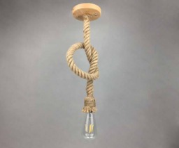 Hemp Rope Pendant Lamp Rustic Industrial Lighting, Wood Canopy - thumbnail 1