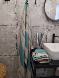 Striped Linen Bath Sheet, Stonewashed Lithuanian Towel - thumbnail 1