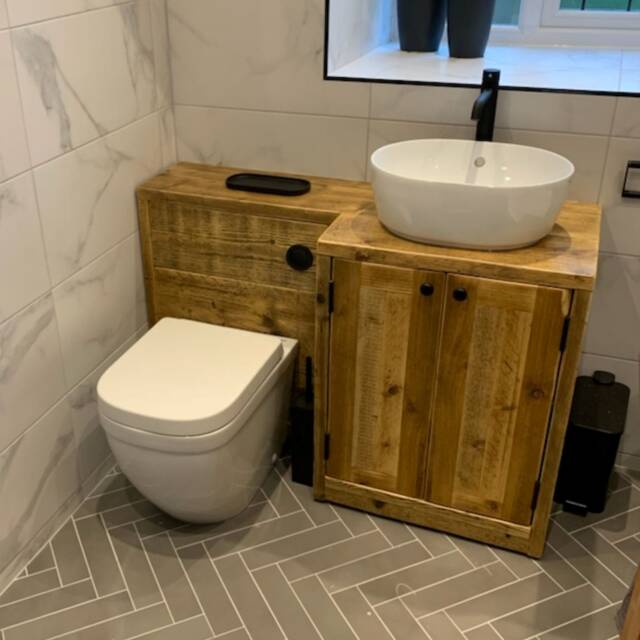 York - Combination Bathroom Furniture Handmade Reclaimed Timber Rustic Vanity Unit & Storage Cupboard - image 1