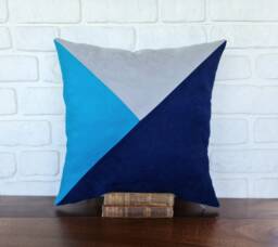 Triangle Design Pillow Cover Navy, Blue & Gray, Mid-Century Modern - 16x16'' - thumbnail 1