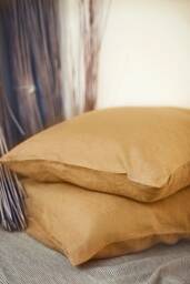 Deep Mustard Linen Pillow Case Made Of Softened Linen in Standard, Queen & King