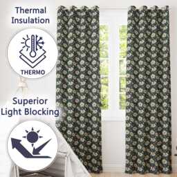 White Daisy Floral Seamless Pattern Elegant Botanical Garden Design Readymade Eyelet Ring Top Thermal 100% Blackout Curtains - thumbnail 3