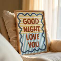 Good Night Love You Print, Retro Striped Bedroom Art, Bold Typography Poster, Colourful Mid Century Modern Home Decor, Whimsical Cute Gift - thumbnail 3