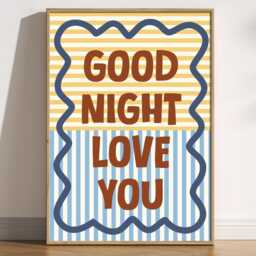 Good Night Love You Print, Retro Striped Bedroom Art, Bold Typography Poster, Colourful Mid Century Modern Home Decor, Whimsical Cute Gift - thumbnail 1