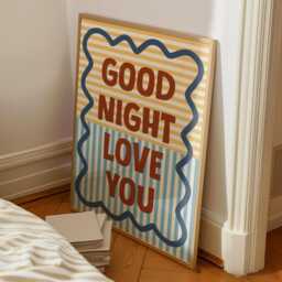Good Night Love You Print, Retro Striped Bedroom Art, Bold Typography Poster, Colourful Mid Century Modern Home Decor, Whimsical Cute Gift - thumbnail 2