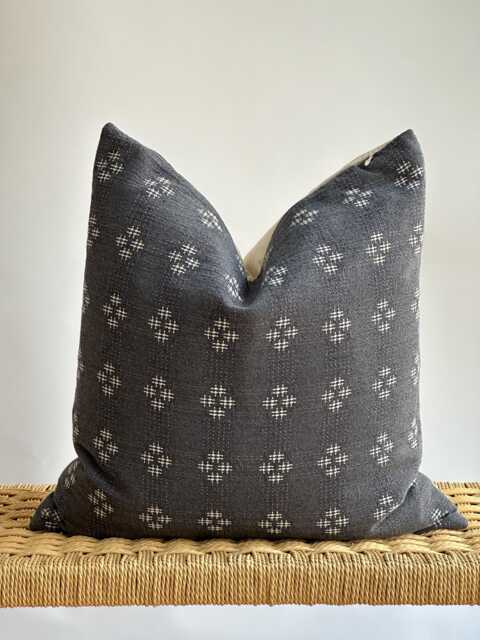 Hmong Hemp Pillow Cover Gray Striped Lumbar, Bohemian Decor - image 1