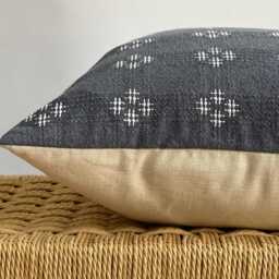 Hmong Hemp Pillow Cover Gray Striped Lumbar, Bohemian Decor - thumbnail 4