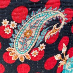 Sale Kantha Throw - Turquoise & Red On Black. Reverse Beige Plaid. Unique/One Of A Kind/Vintage/Boho - thumbnail 3