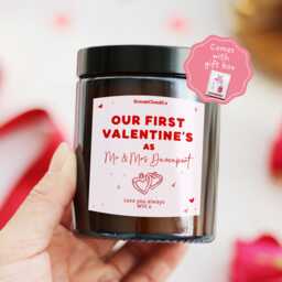 First Valentines As Mr Mrs - Gift For Him Her Husband Wife Married Couple Personalized Candle - thumbnail 1