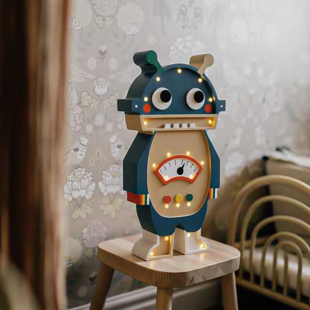 Personalized Wooden Robot Night Light - Handmade Kids Room Lamp, Nursery Decor, Baby Shower Gift, Boys Bedroom Lighting - image 1