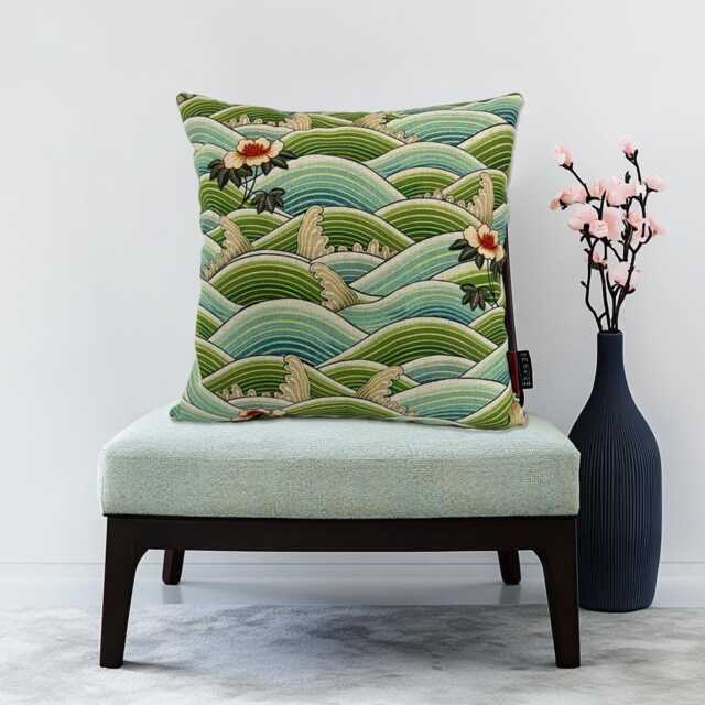 Japanese Wave Cushion Cover 45 X cm, Cotton Linen Throw Pillow, Hokusai Sofa - image 1
