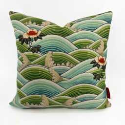 Japanese Wave Cushion Cover 45 X cm, Cotton Linen Throw Pillow, Hokusai Sofa - thumbnail 2