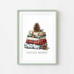 Christmas Print Festive Wishes Red Black & Green Watercolour Wall Art - Unframed - thumbnail 3