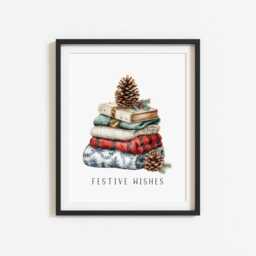 Christmas Print Festive Wishes Red Black & Green Watercolour Wall Art - Unframed - thumbnail 2