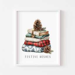 Christmas Print Festive Wishes Red Black & Green Watercolour Wall Art - Unframed - thumbnail 1