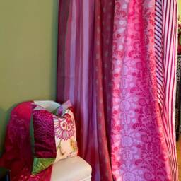 "Designers Guild Floral Pillow Red, White, Green Cotton & Cut Velvet - 12""/18" - thumbnail 4