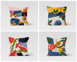 Abstract Cushion Cover-Geometric Colorful Pillow Case-Garden Party Cushion Cover-Housewarming Case-Gift For Her-Handmade Material - thumbnail 1