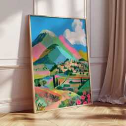 Italian Countryside Poster, Colorful Landscape Wall Art, Tuscany Hill Print, Vibrant Travel Decor, Mediterranean Artwork - thumbnail 2