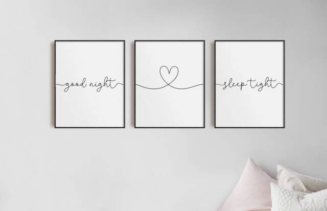 Good Night Sleep Tight Heart Prints, Set Of 3, Bedroom Print, Home Neutral Love Nursery Wall Art - image 1