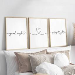 Good Night Sleep Tight Heart Prints, Set Of 3, Bedroom Print, Home Neutral Love Nursery Wall Art - thumbnail 2