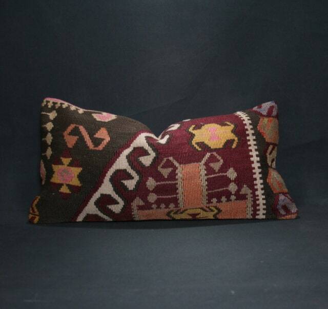 "Kilim Pillow, Wool Kilim Cousin From Anatolia , 12""x24" - image 1