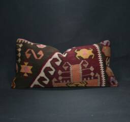 "Kilim Pillow, Wool Kilim Cousin From Anatolia , 12""x24" - thumbnail 1