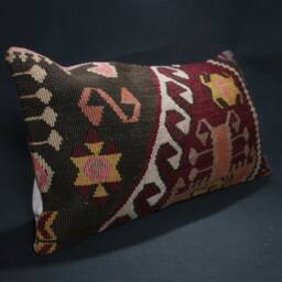 "Kilim Pillow, Wool Kilim Cousin From Anatolia , 12""x24" - thumbnail 2