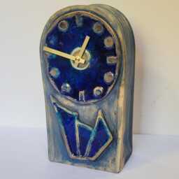 Hand Made Free Standing Blue Ceramic Mantle Clock With Inlaid Glass 25.5 cm Tall - thumbnail 2