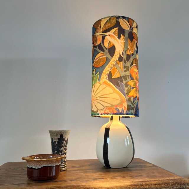 Floral Midnight Velvet Cylinder Lampshade Extra Tall Tropical Design - image 1