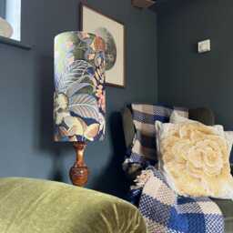 Floral Midnight Velvet Cylinder Lampshade Extra Tall Tropical Design - thumbnail 3