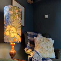 Floral Midnight Velvet Cylinder Lampshade Extra Tall Tropical Design - thumbnail 2