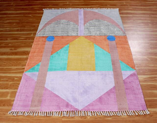 Hand Block Printed Cotton Rug, Multicolor Geometric Kilim - image 1