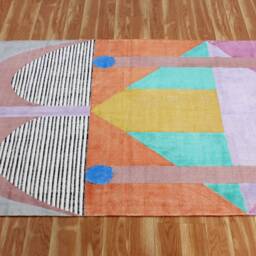 Hand Block Printed Cotton Rug, Multicolor Geometric Kilim - thumbnail 3