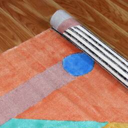 Hand Block Printed Cotton Rug, Multicolor Geometric Kilim - thumbnail 4