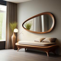 Asymmetric Solid Wood Mirror - Rustic Bathroom & Living Room Decor - thumbnail 3