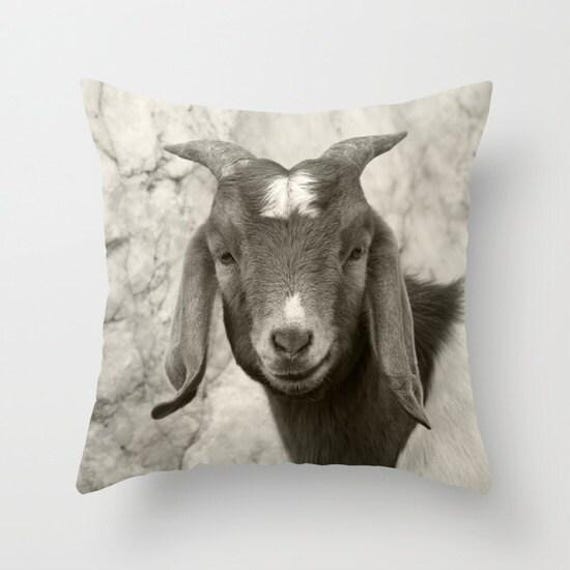 Smiling Goat, Pillow Or Cover Fine Art Photography, Home Decoration, Rustic, Farm, Black, White, Animal, Country Living, Kids Decor - image 1