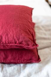 Ruby Red Linen Pillowcases - Set Of 2 Oxford Style Border, Envelope Closure