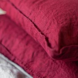 Ruby Red Linen Pillowcases - Set Of 2 Oxford Style Border, Envelope Closure - thumbnail 2