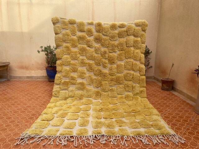 Yellow Moroccan Mrirt Rug Handwoven Wool Tribal Rug - 5.4 X 7.10 Ft - image 1