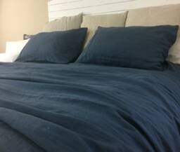 Navy Linen Duvet Cover, Yarn Dyed Deep Blue Bedding, Available in Queen, King, Twin, Full, Or Custom Size - thumbnail 1